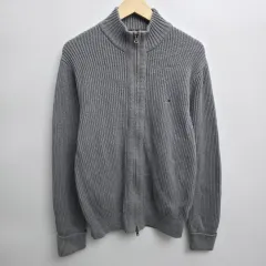 M トミーヒルフィガー プレミアム コットン グレー ニット ジップアップ カーディガン