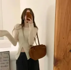 リーブ・ウル・アシンメトリースリット・ニットTシャツ アイボリー