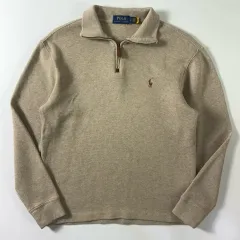 Polo ポロ ラルフローレン 新モデル 刺繍 コットン ベージュ ハーフジップ ニット