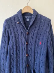 ポロラルフローレン レディース ネイビー ケーブル ショールカラー カーディガン M