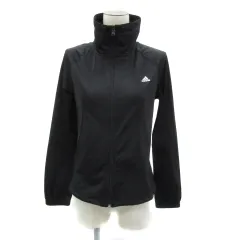アディダス adidas スポーツウェア ジャージ ブルゾンジャケット ミドル丈 スタンドカラー ジップアップ ロゴ刺繡 S 黒 ブラック /YS32
