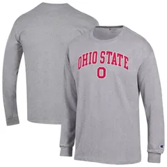 チャンピオン メンズ トップス Tシャツ ロゴ Mens Champion Heather Gray Ohio State Buckeyes Arch Over Logo 2Hit Long Sleeve TShirt Osu Grey グレー