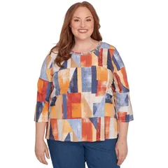 アルフレッド ダナー レディース トップス Tシャツ プラスサイズ カラーブロック Plusize Alfredunner Colorblock Detailed Neckline Top Blueのサムネイル
