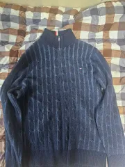 トミーヒルフィガー ネイビー ケーブル編み ニット ハーフジップ