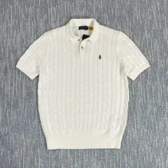 XL / ポロラルフローレン ケーブル PK 2ボタン 半袖ニット 白 (ブルーポニー)