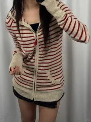 ギャップ ストライプ ニット フード ジップアップ