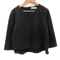 グリーンレーベルリラクシング ユナイテッドアローズ green label relaxing カットソー 七分袖 ラウンドネック ストライプ柄 レイヤード風 ダークグレー /SM13のサムネイル