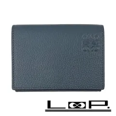 ロエベ ■美品■ アナグラム トライフォールド コンパクトウォレット 財布 レザー ブルー 箱 【539343】13