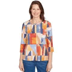 アルフレッド ダナー レディース トップス Tシャツ プチ カラーブロック Petite Alfredunner Colorblock Detailed Neckline Top Blue ブルーのサムネイル