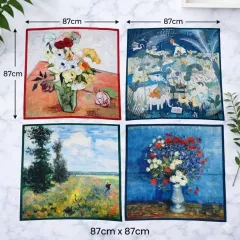 レディース シルクスカーフ 87cm スクエア 絵画 オマージュ フラワー パータン 春 秋 ファッション