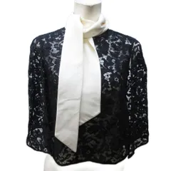 ヴァレンティノ ヴァレンチノ  VALENTINO 総レース ブラウス 切替 シルク シースルー シフォン ボウタイ リボン カットワーク ノースリーブ 38 約S 黒 ブラック 系 IBO87 0221