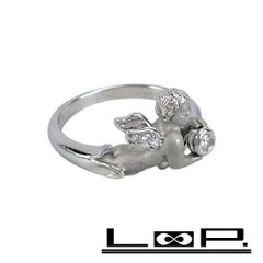 カレライカレラ ■美品■ 天使モチーフ リング 指輪 アクセサリー エンジェル ホワイトゴールド 18K 750 WG #8.5 3.8g 【528828】12