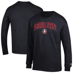 チャンピオン メンズ トップス Tシャツ ロゴ Mens Champion Black Florida State Seminoles Arch Over Logo 2Hit Long Sleeve