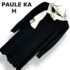 PAULE KA ポールカ ワンピース 長袖 ボウタイ リボン 配色 ダークネイビー オフホワイト M ひざ丈 Iライン シンプル 上品 きれいめ クラシカル エレガント 通勤 フォーマル セレモニー レディース【M】のサムネイル