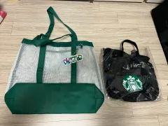 スターバックス グリーンメッシュバッグ ＆ ブラックロゴ トートバッグ セット