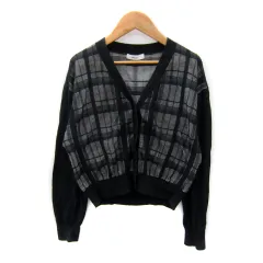 ニコアンド Niko and.. カーディガン ミドル丈 Vネック チェック柄 シースルー 黒 ブラック /SY18