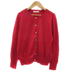 シューラルー SHOO・LA・RUE ニットカーディガン ミドル丈 ラウンドネック 無地 M 赤 レッド /YS5