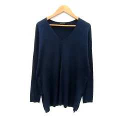 ユナイテッドアローズ UNITED ARROWS ニット カットソー 長袖 Vネック 無地 シルク 紺 ネイビー /SY35