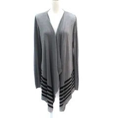 アズールバイマウジー AZUL by moussy ニットカーディガン ミドル丈 前開き ボーダー柄 M グレー 黒 ブラック /SM36