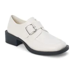 マチス レディース シューズ スリッポン・ローファー レザー フェイクレザー ヒール Coconuts by Matisse Hilary Womens Faux Leather Buckle Accent Heeled Loafers Bone