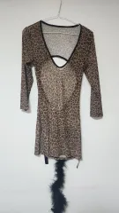 ヒョウ柄 シースルー ミニ ONE PIECE + 尻尾