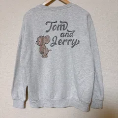 (^w^)b トムとジェリー ジェリー バックプリント スウェット トレーナー グレー  ミニ発泡 刺繍風 立体プリント 裏起毛 古着 アメカジ ストリート 男女兼用 ユニセックス サイズL OM11503YS