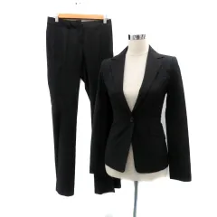 エムプルミエ M-Premier スーツ セットアップ 上下 テーラードジャケット シングル ミドル丈 総裏地 スラックスパンツ フレアパンツ ロング丈 34 XS 黒 ブラック /HO1