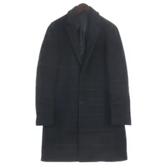 エディフィス EDIFICE 120s ブレンド チェック チェスターコート ネイビー L ■FF