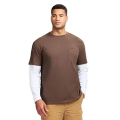 キャタピラー メンズ トップス Tシャツ Mens Caterpillar Thermal Waffle Long Sleeve Twofer Pocketee Brown ブラウンのサムネイル