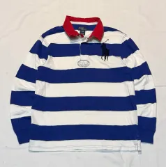 ポロラルフローレン ビックポニー ストライプ ロングスリーブ ラグビーシャツ 白 青