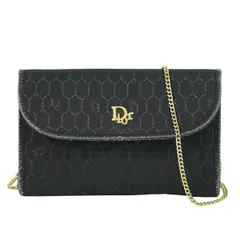 本物 クリスチャン ディオール Christian Dior ハニカム柄 チェーン ショルダーバッグ ポシェット キャンバス ブラック バッグ 中古・