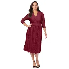ジェシカロンドン レディース トップス ワンピース A ライン プラスサイズ レース Jessica London Womens Plusize Stretch Lace ALine Dress Rich Burgundy バーガンディ