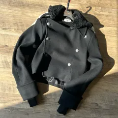 サンローラン シアリング フード ダブル クロップド コート