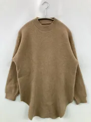 ニット/セーター ベージュ 無地 ミドル丈 長袖 クルーネック(丸首)
