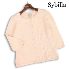 Sybilla シビラ 春夏★ 7分袖 花柄 フラワー 刺繍 コットン ニット カーディガン Sz.M レディース