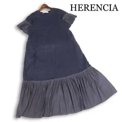 HERENCIA ヘレンチア 春夏★ 半袖 フリル 切替 ロング ワンピース ドレス 日本製 Sz.38 レディース 紺 ネイビーのサムネイル