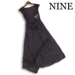 【新品 未使用】 NINE ナイン リボン♪ ノースリーブ レース ロング ワンピース ドレス Sz.1 レディース 黒のサムネイル