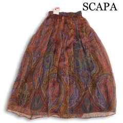 【新品 未使用】 SCAPA スキャパ イタリア生地★ シルク100％ シフォン 総柄 ロング スカート 日本製 Sz.38 レディースのサムネイル