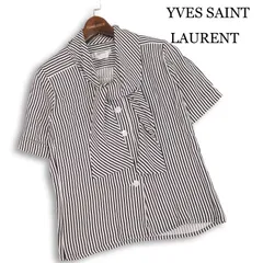 フランス製★ YVES SAINT LAURENT イヴサンローラン rive gauche 春夏★ 半袖 ストライプ ブラウス シャツ Sz.36 レディースのサムネイル