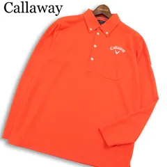 Callaway キャロウェイ ゴルフ 通年 ロゴ刺繍★ 長袖 鹿の子 ボタンダウン ポロシャツ Sz.LL メンズ オレンジ 大きいサイズ