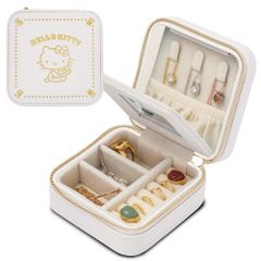 L'a Poume Sanrio Jewelry Case, Accessory Case, Ring Case, Medium Size, Compact, with Mirror, Portable, Travel, Business Trip (ハローキティ(Off-white)