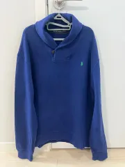 XL ポロ ショールカラー ニット ブルー