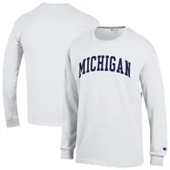 チャンピオン メンズ トップス Tシャツ Mens Champion White Michigan Wolverines Basic Arch Long Sleeve TShirt Mic White ホワイト