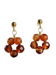 オレンジガーネット　フラワー　イヤリング　ピアス　 金属アレルギー対応  天然石  ハンドメイド  A3677