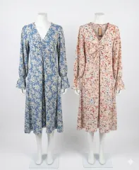 フラワー ロング ONE PIECE (ブルー/ピンク)