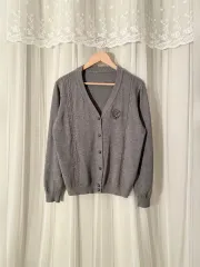 グレー Vネック ケーブル編み LEE レイ 刺繍 POINT アンド antique ボタン ニット カーディガン