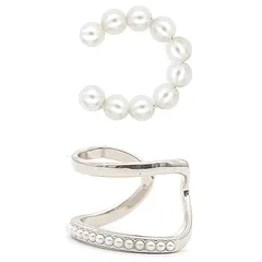 【新品】 miwaki イヤーカフ イヤリング パール 2個セット レディース メンズ アクセサリー 日本製 金属アレルギー対応 ゴールド パールライン oec01 シルバー