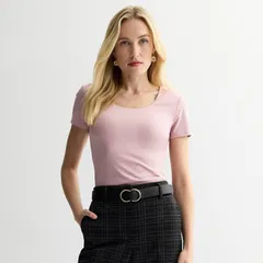 ナインウェスト レディース トップス Tシャツ Womens Nine West Sculpt Short Sleeve Scoop Neck Top Washed Grape グレープ