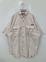 Columbia コロンビア シャツ/ブラウス M ベージュ ナイロン 無地 ワンポイント ブランドロゴ ミドル丈 半袖 ボタンダウン レギュラーカラー