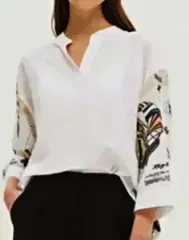 BENETTON タイダイ染め袖口 白 オーバーサイズ フィット ブラウス ポール1303